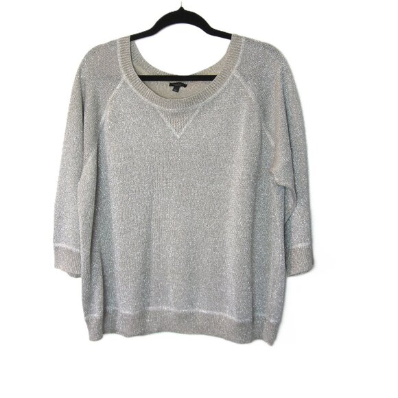 Talbots Size L Metallic Silver Taupe Beige Scoop Neck Knit Sweater Pullover EUC - Picture 1 of 7